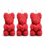 Teddy Heart Candle -(Pack of 3)(55gm Each) (RED)