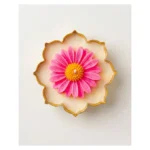 AAURAFUL Pink Daisy Diya Candle - Flower Shape Diya with Gold Rim