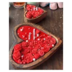 AAURAFUL Heart Wooden Bowl Candle - Red Rose Birthday Candle