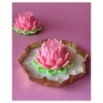AAURAFUL Lotus Candle in Golden Bowl - Pink Lotus Sculpture Candle with Pearls