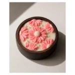 AAURAFUL Pink Daisy Wooden Bowl Candle - 6 Pink Daisies with Pearls