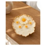 AAURAFUL Daisy Lotus Bowl Candle - White & Yellow Daisy Flowers in Gold Lotus Urli